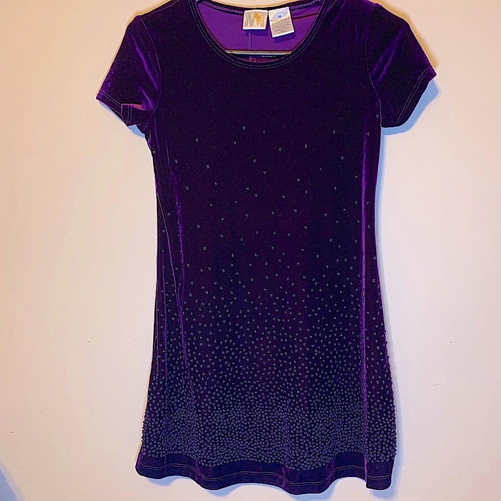 Velvet purple kids formal dress with cute beads